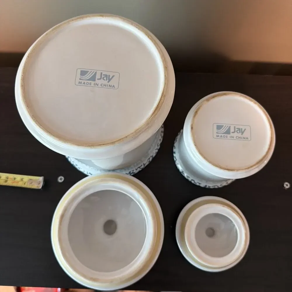 Vintage Jay Imports Blue Hearts 2 piece Ceramic Canister Set with Lids And Seals